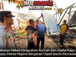 Kebakaran Hebat Hanguskan Rumah dan Usaha Kayu di Saleppa, Polres Majene Bergerak Cepat Bantu Pemadaman