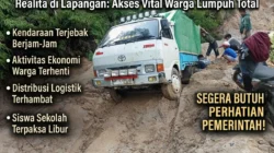 Jalan Poros Nosu – Pana’ Memprihatinkan, Sebuah Mobil Terjebak dalam Lumpur
