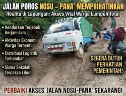 Jalan Poros Nosu – Pana’ Memprihatinkan, Sebuah Mobil Terjebak dalam Lumpur