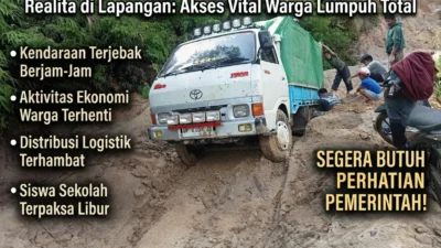 Jalan Poros Nosu – Pana’ Memprihatinkan, Sebuah Mobil Terjebak dalam Lumpur