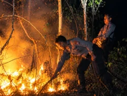 Polisi Bersama Masyarakat, Polsek Pamboang dan Warga Berjibaku Atasi Kebakaran Lahan di Taduang