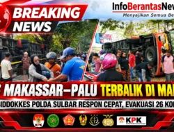 Bus Makassar-Palu Terbalik di Mamuju, Tim Biddokkes Polda Sulbar Respon Cepat Evakuasi 26 Korban