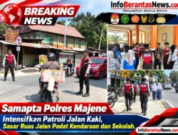Samapta Polres Majene Intensifkan Patroli Jalan Kaki, Sasar Ruas Jalan Padat Kendaraan dan Sekolah