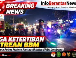 Jaga Ketertiban Antrean BBM, Samapta Polres Majene Pantau Aktivitas SPBU Lembang